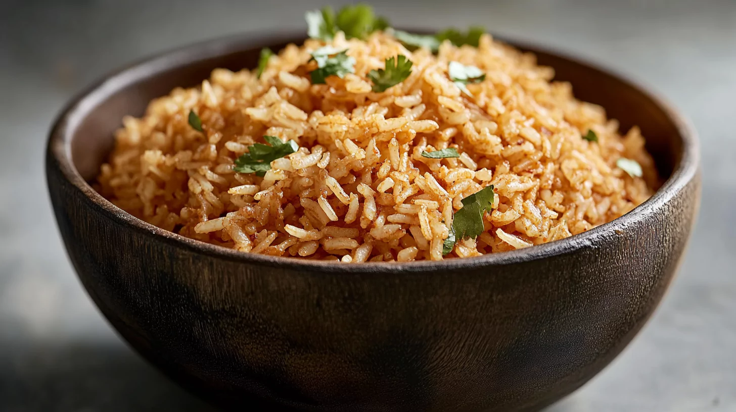 Golden crispy rice served in a rustic bowl with garnishes.