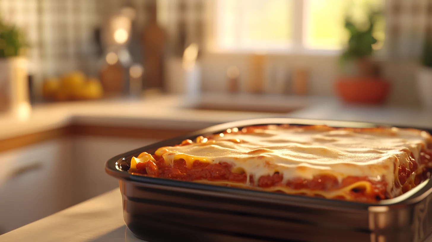 Perfectly baked lasagna with golden-brown cheese topping.