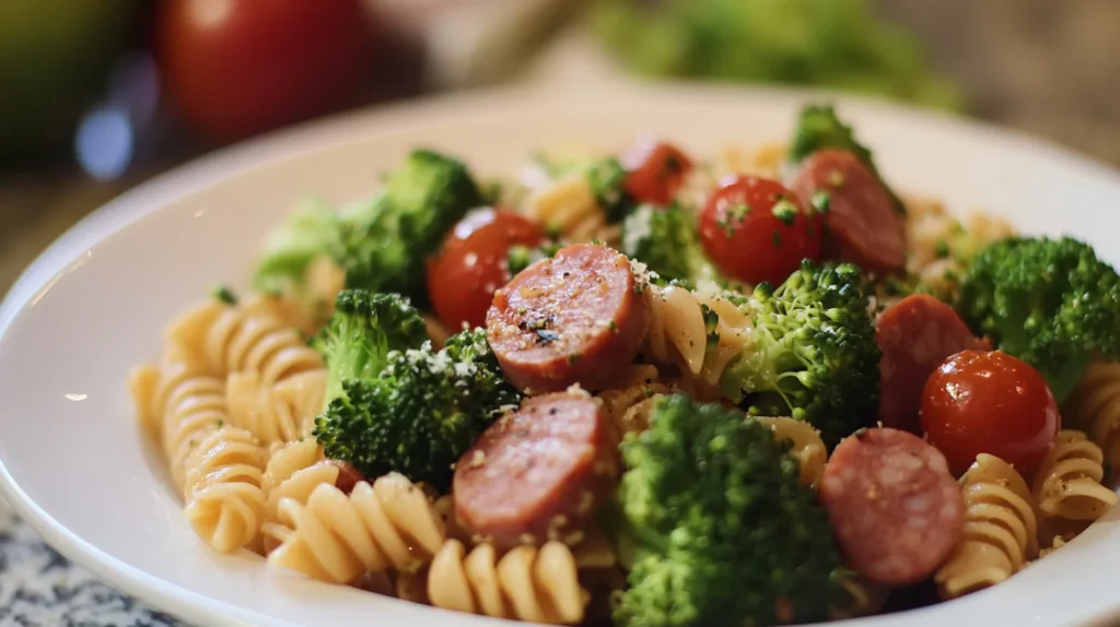 Healthy kielbasa pasta with vegetables