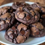 Almond flour chocolate cookies on a rustic wooden table