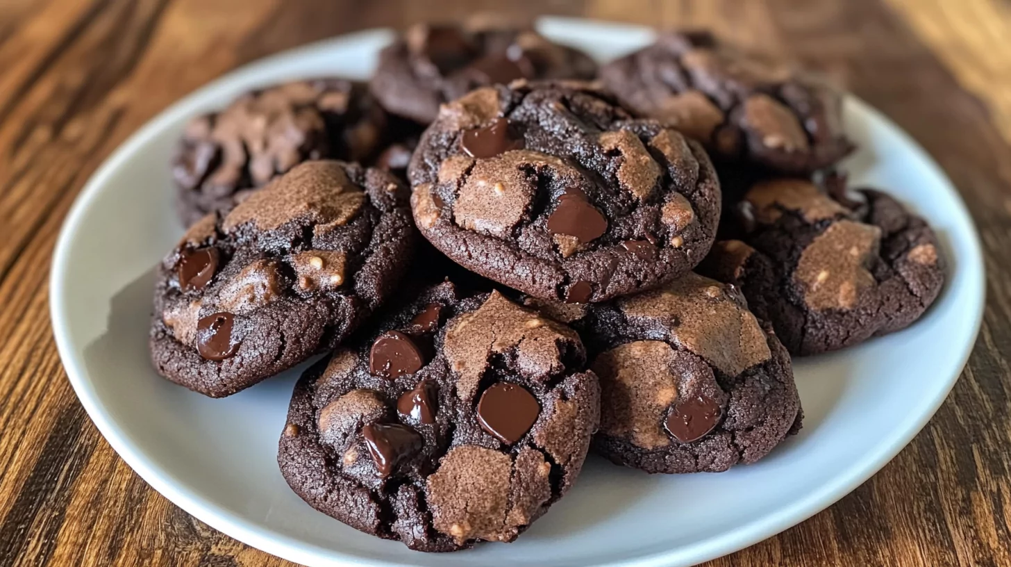 Almond flour chocolate cookies on a rustic wooden table