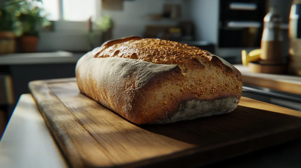 Freshly baked lentil bread loaf.
