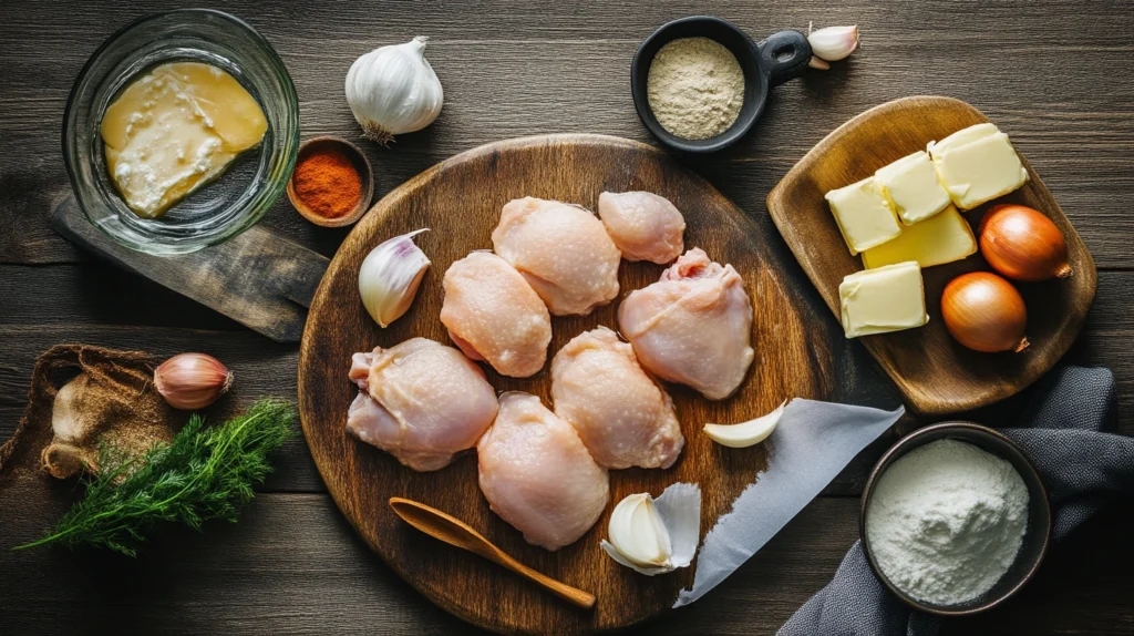 Ingredients for smothered chicken laid out on a countertop
