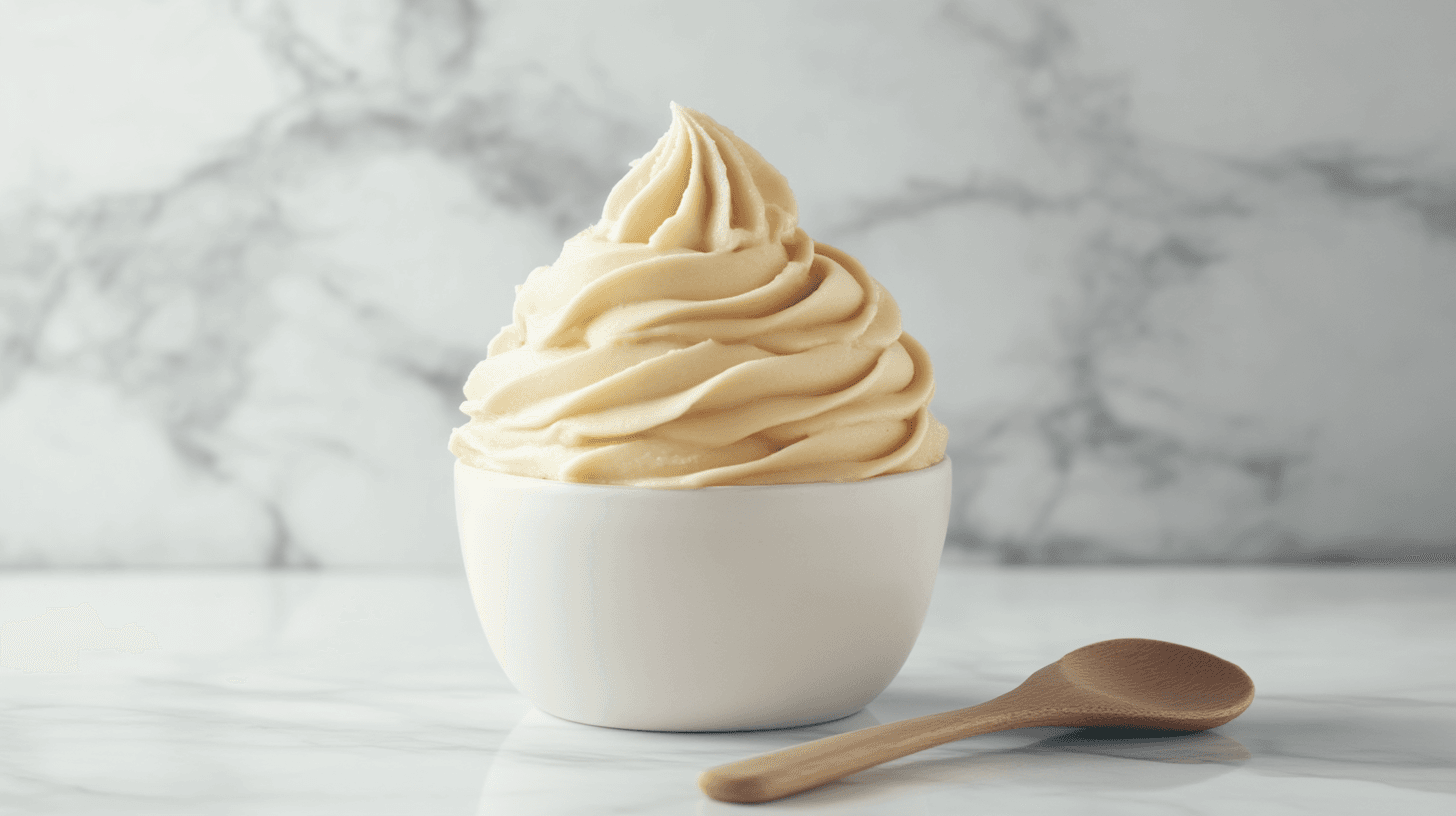 Peanut butter frosting swirled in a bowl