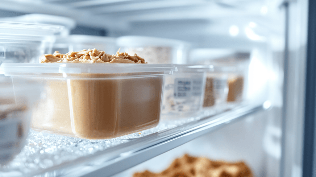 Frozen peanut butter frosting in a container
