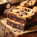 Freshly baked brookies with distinct brownie and cookie layers.