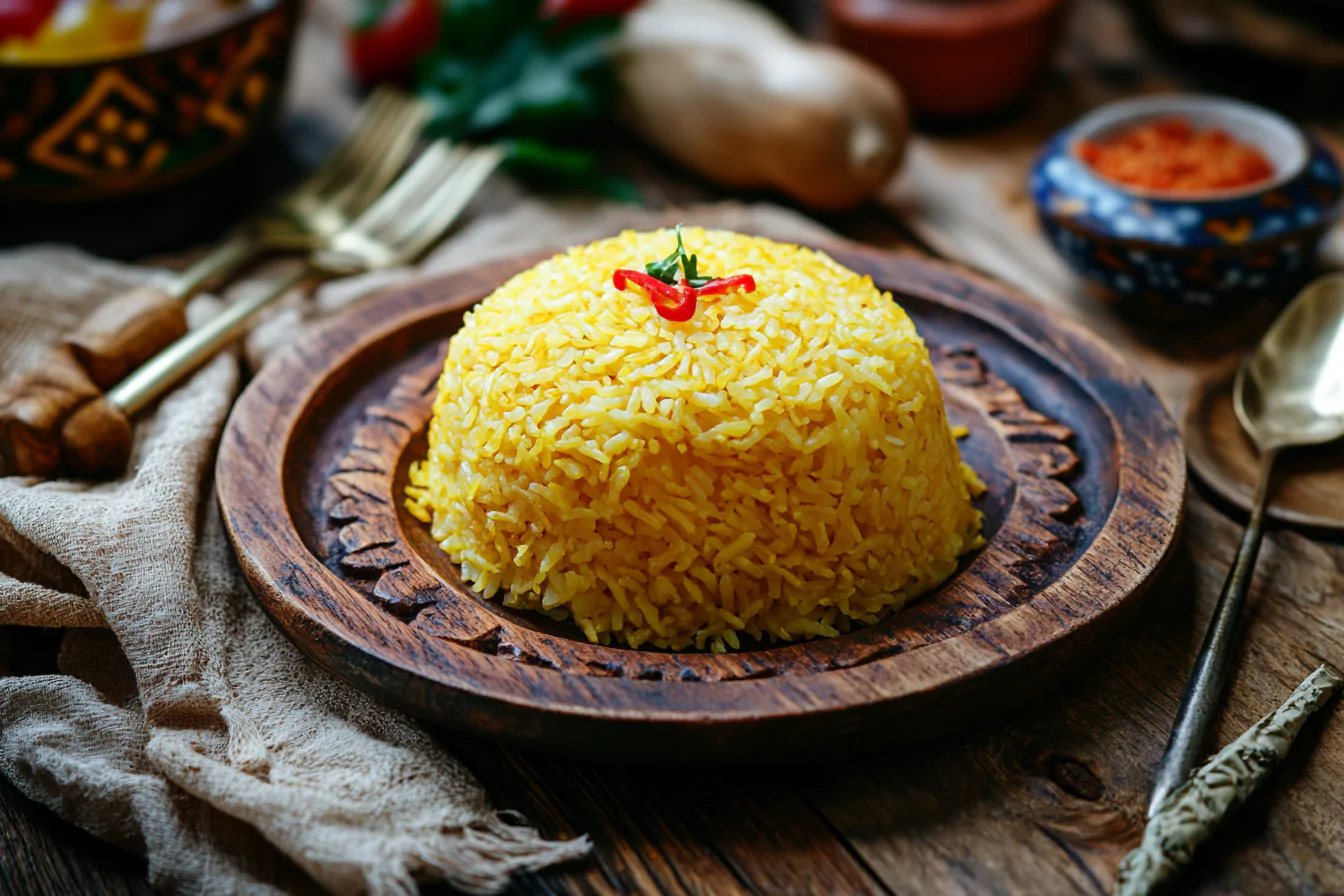 Golden crispy rice bottom served on a wooden plate.