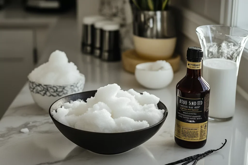  Ingredients for making snow ice cream.