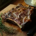 Grilled prime rib roast with a crispy seared crust and juicy interior