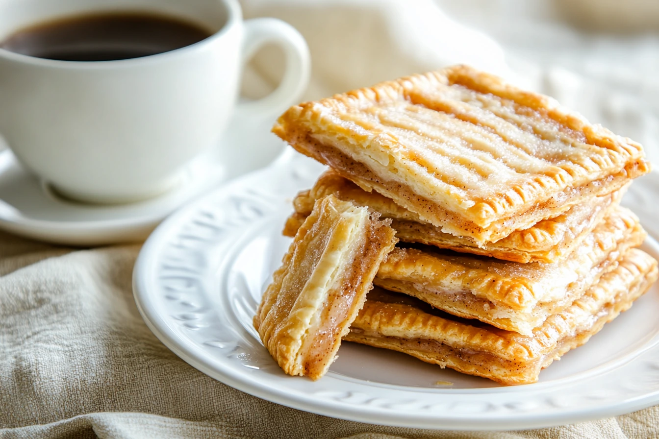 Freshly baked brown sugar cinnamon pop tarts with cinnamon glaze on a wooden table