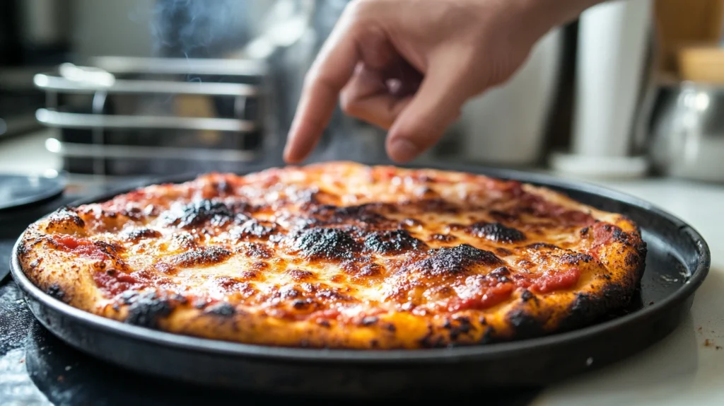 Burnt Old English Pizza Philadelphia with overcooked edges