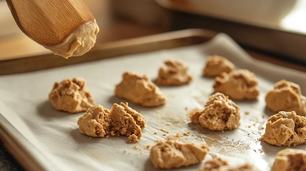 Brown Sugar Pop Tart Cookie dough scooped onto a baking sheet