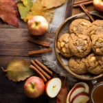 Caramel apple cider cookies on rustic fall table