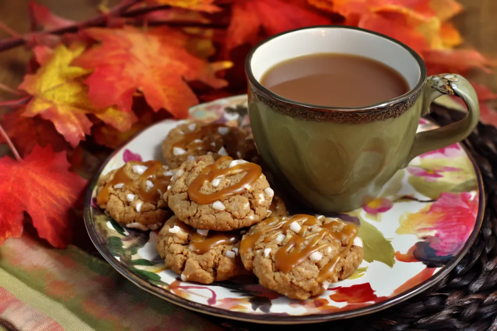 Served caramel apple cider cookies with cider