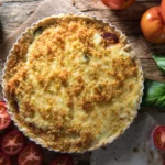 Crumb Topped Four Cheese Tomato Pie freshly baked