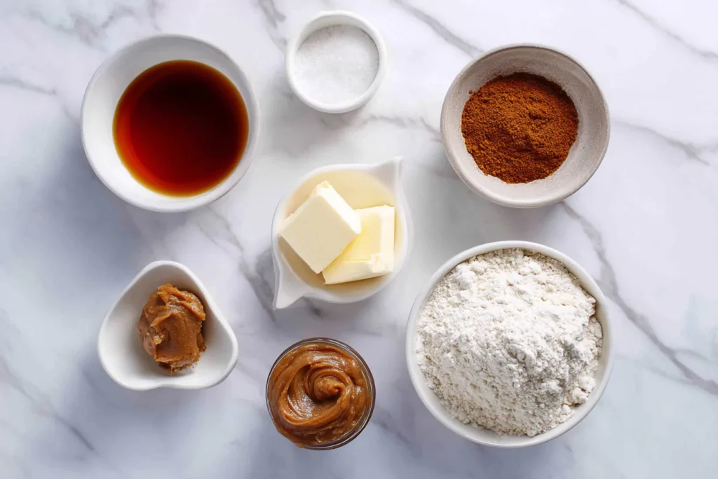 Ingredients for caramel apple cider cookies
