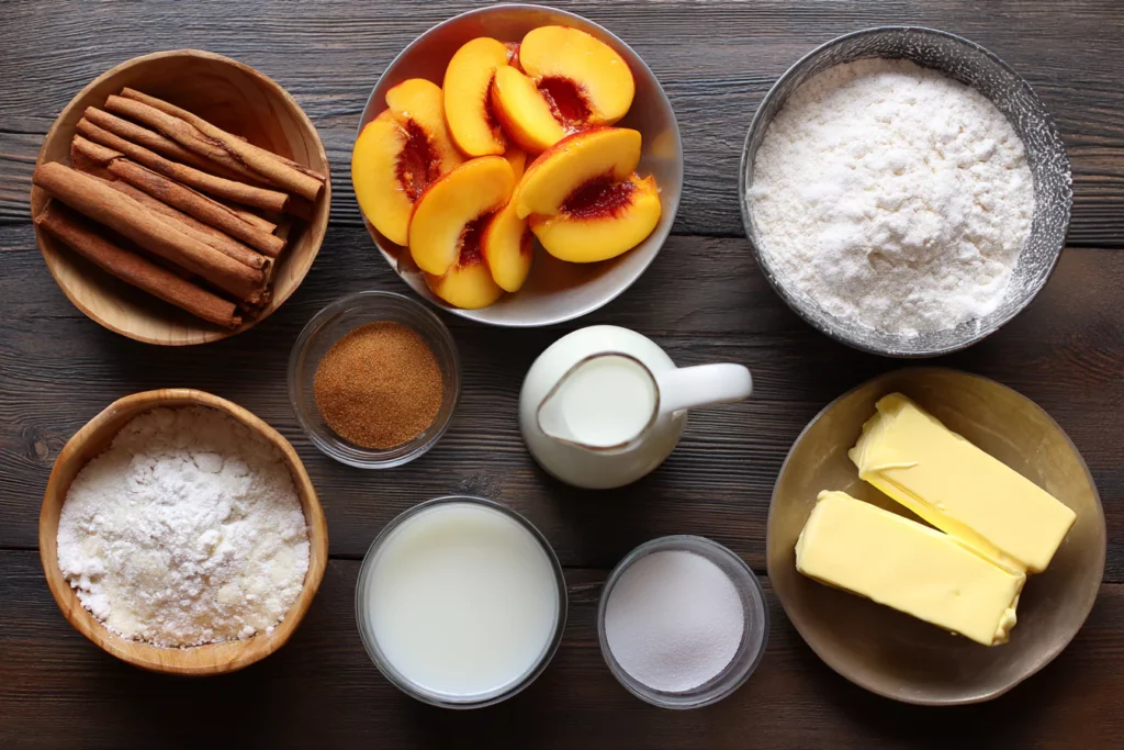 Nectarine Cinnamon-Sugar Cobbler ingredients laid out