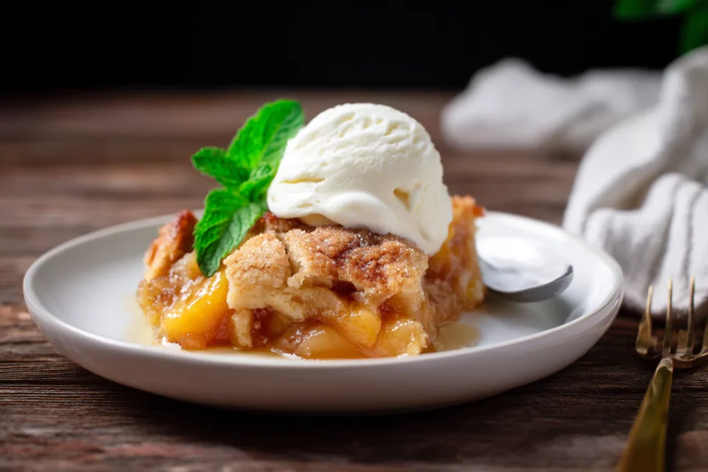Served Nectarine Cinnamon-Sugar Cobbler with ice cream