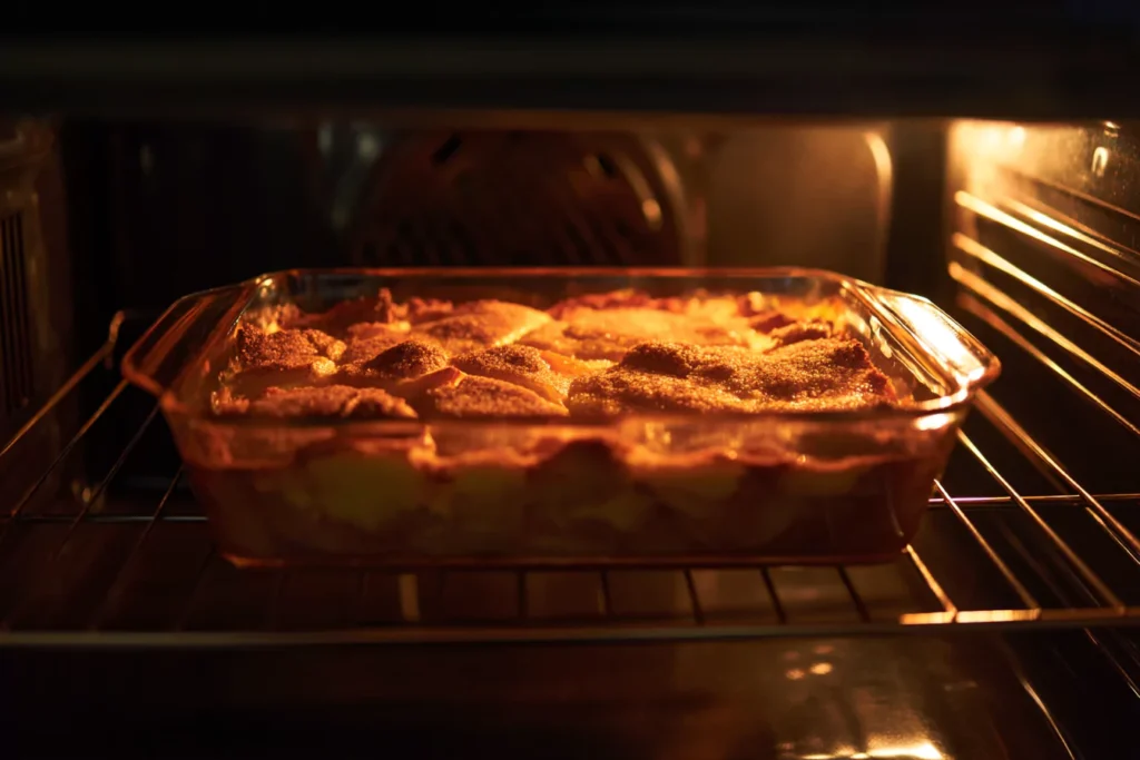 Nectarine Cobbler baking in the oven
