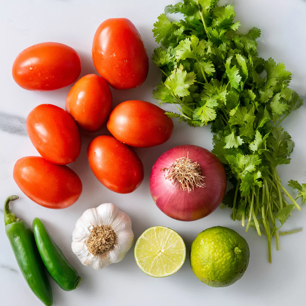 homemade salsa recipe ingredients layout