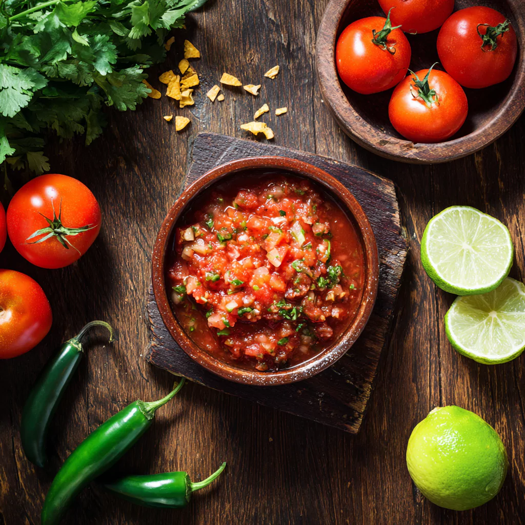 homemade salsa recipe with fresh ingredients on table
