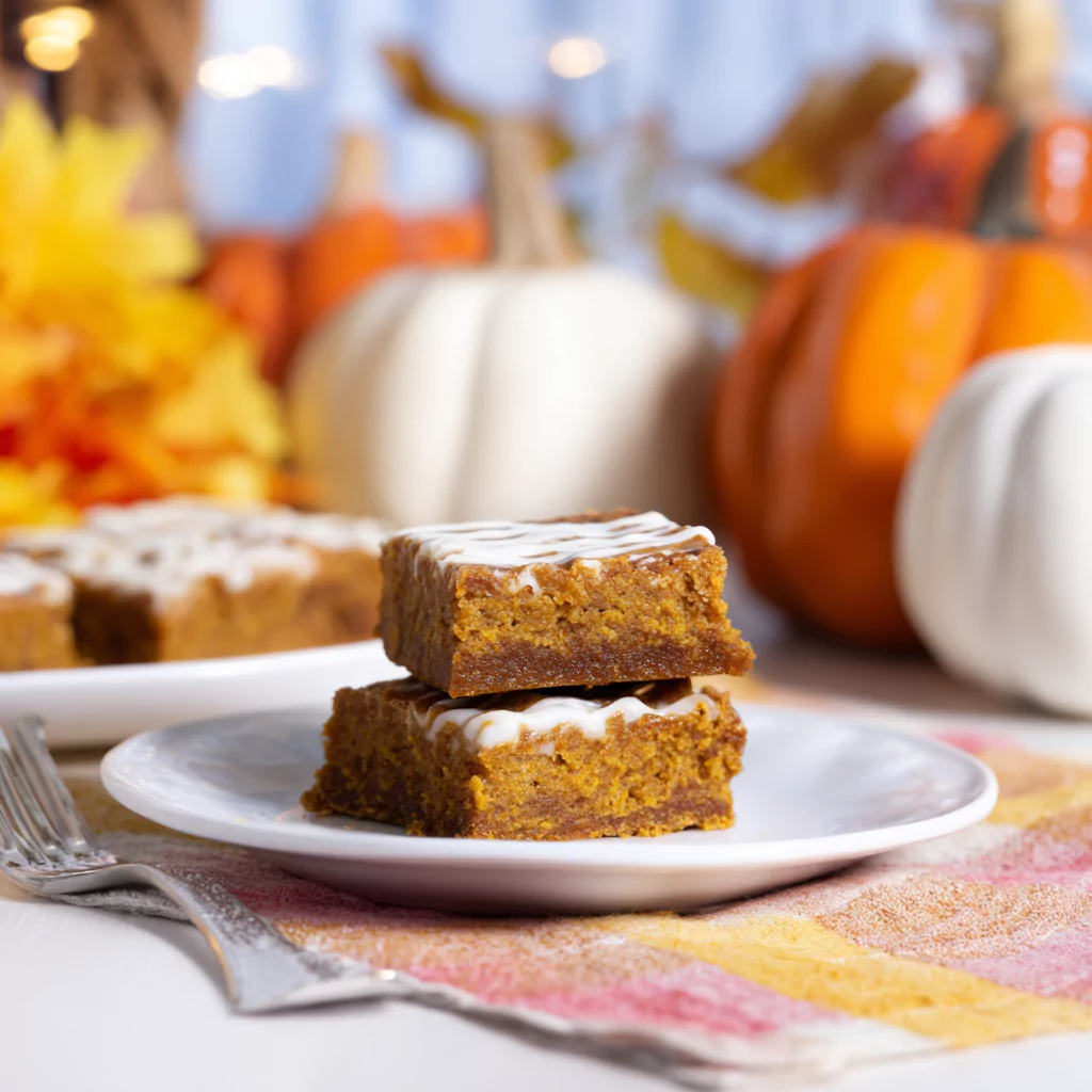 Served Pumpkin Bars on Plate