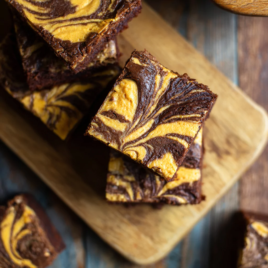 Pumpkin Brownies with Cheesecake Swirl