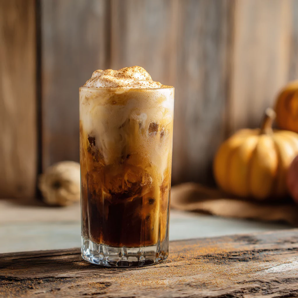 Pumpkin Cold Foam poured over iced coffee