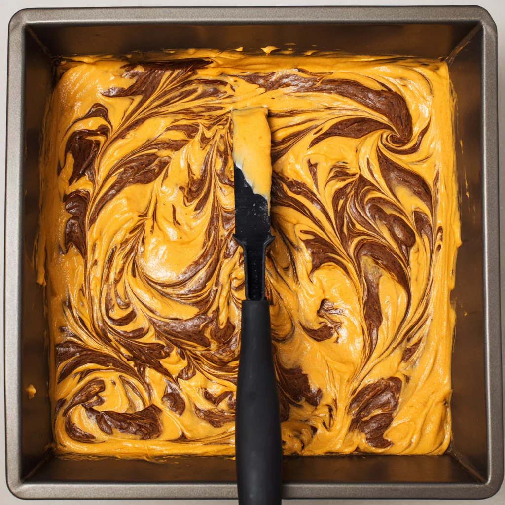 Swirling Pumpkin Brownie Batter