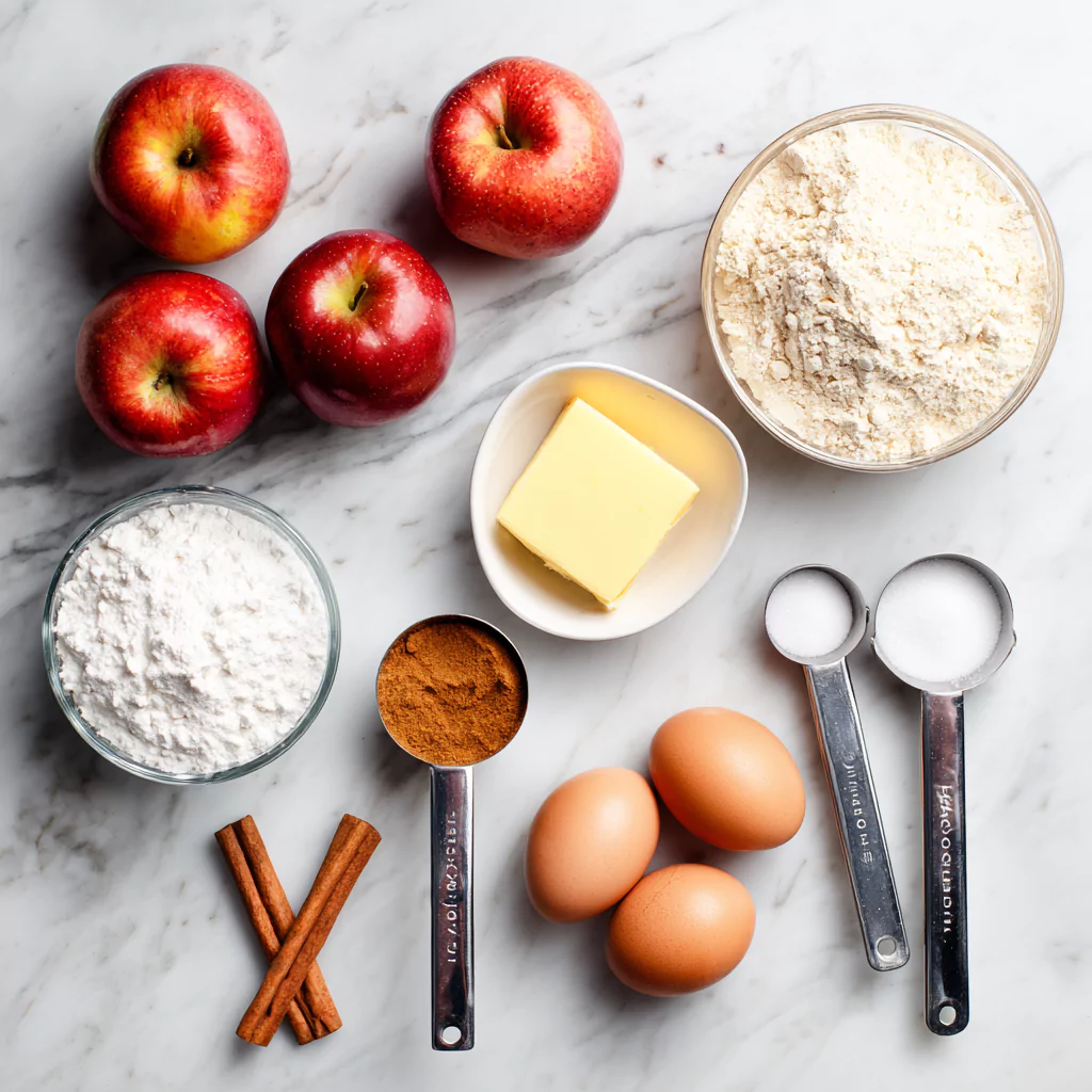 Ingredients for Amish apple fritter bread on white countertop