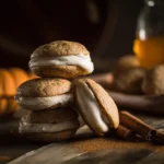 Apple cider whoopie pies on wooden table