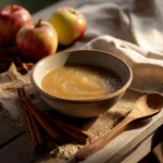 Bowl of hot buttered apple sauce with cinnamon