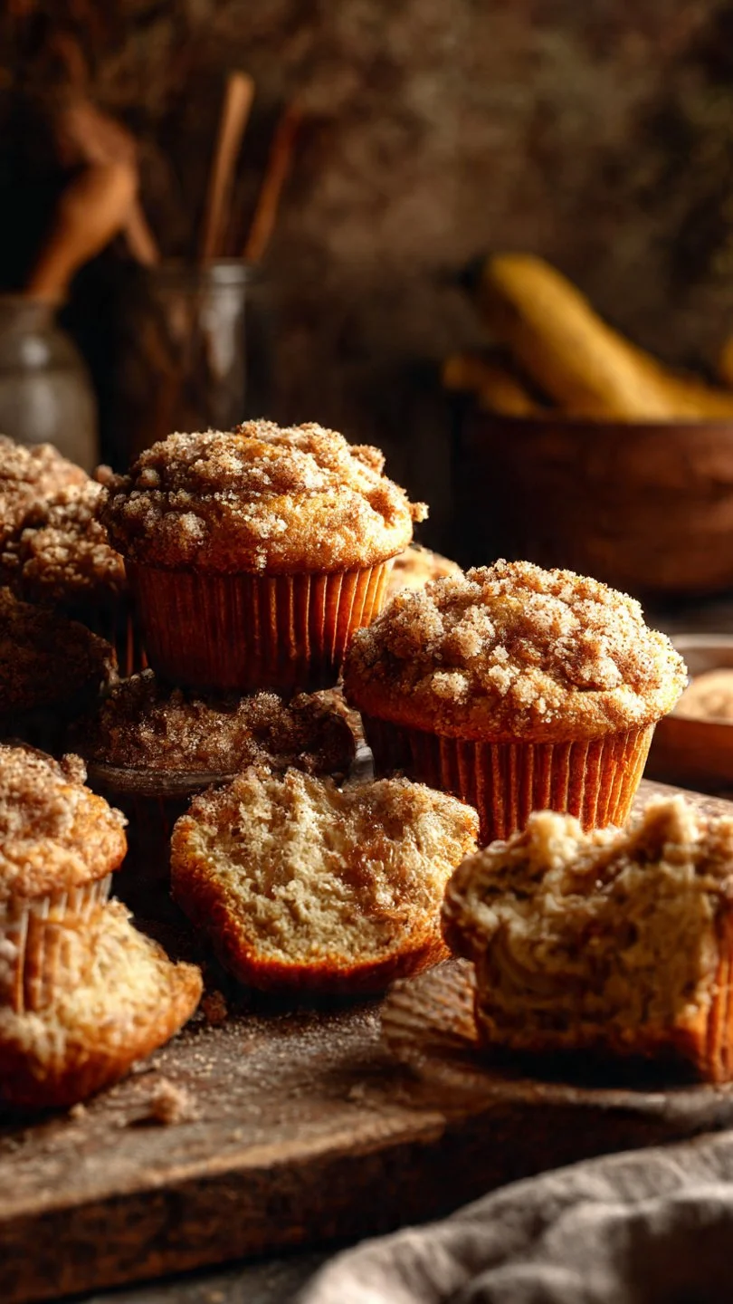 Delicious banana muffins with a brown sugar crumb topping
