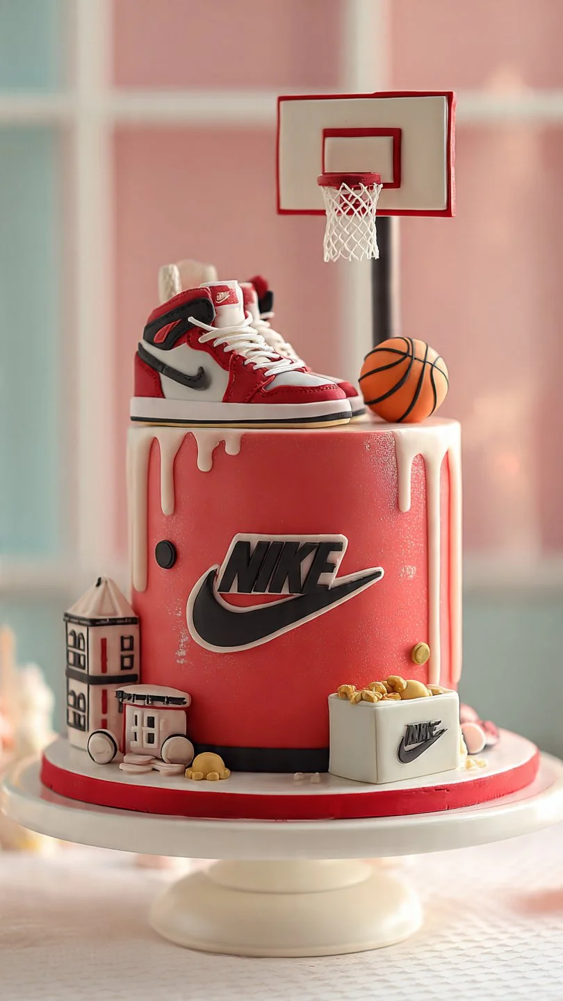 Personalized basketball hoop cake topper with graffiti style name and age