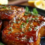 Juicy boneless pork chops cooked to perfection on a dinner plate