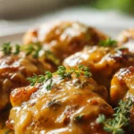 Creamy Brown Sugar Dijon Chicken Thighs served on a rustic wooden table