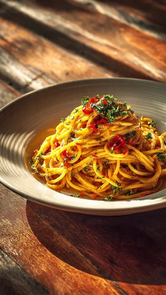 Creamy caramelized onion pasta served in a bowl with fresh herbs.
