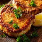 Crispy baked parmesan pork chops served on a plate
