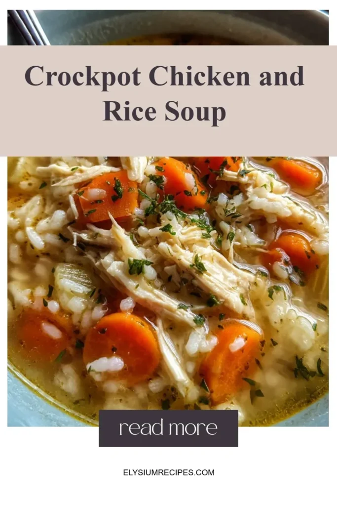 Delicious Crockpot chicken and rice soup ready to serve in a bowl