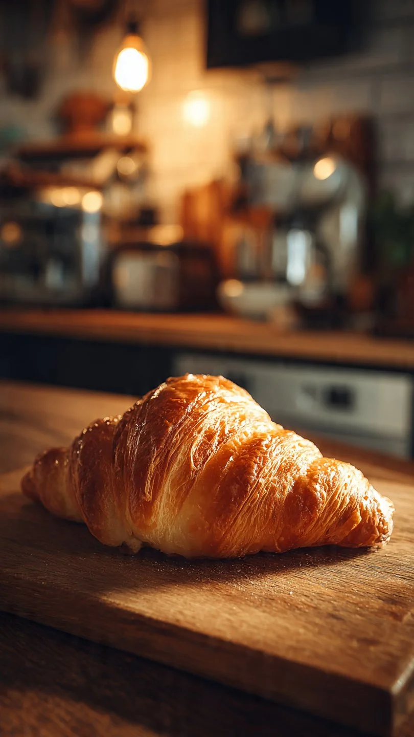Freshly baked croissant bread with a flaky, golden crust