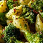 Bowl of easy healthy broccoli pasta with fresh ingredients