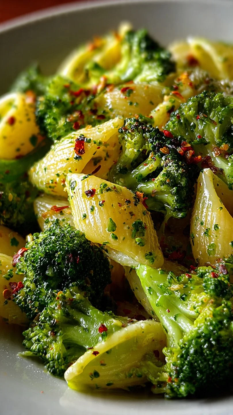 Bowl of easy healthy broccoli pasta with fresh ingredients