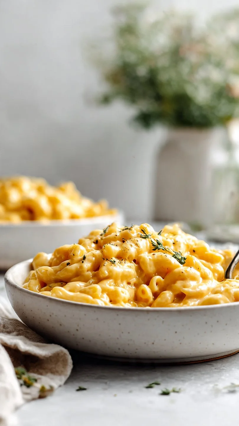 Delicious no-roux, no-egg mac and cheese dish with melted cheese and pasta
