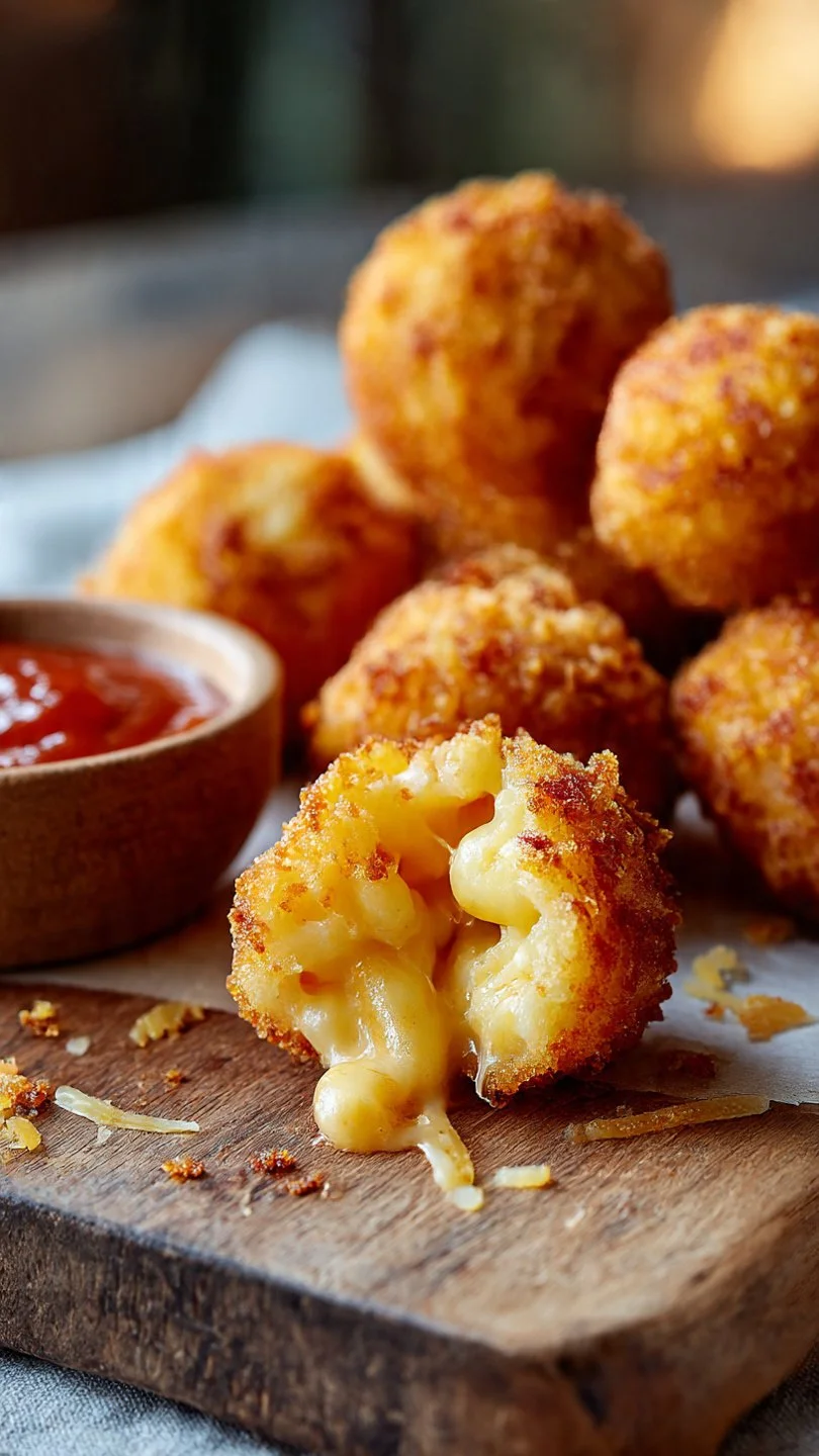 Fried Mac and Cheese Bites served on a plate with dipping sauce