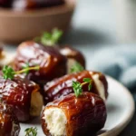 Delicious goat cheese stuffed dates on a serving platter