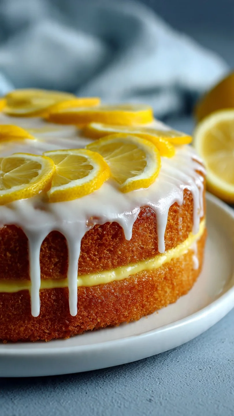 Delicious Limoncello Cake with lemon frosting and citrus garnish