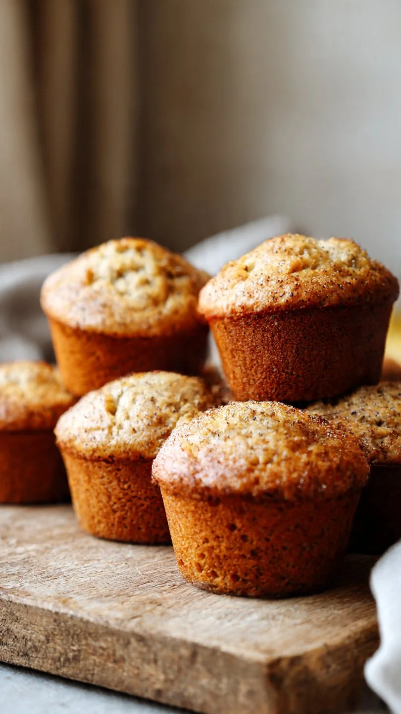 Freshly baked Maple Cinnamon Banana Muffins on a wooden table