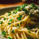 Delicious midnight pasta dish with fresh ingredients and herbs