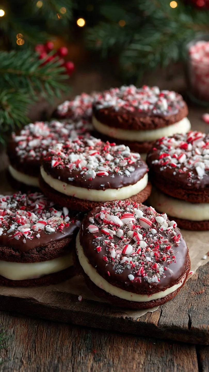 Delicious peppermint bark cookies decorated with crushed candy canes