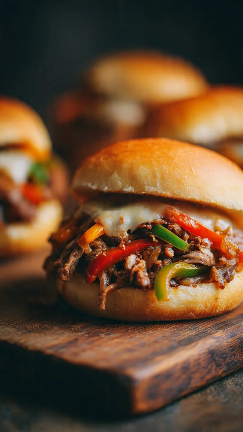 Philly Cheesesteak Sloppy Joes served with toppings on a plate